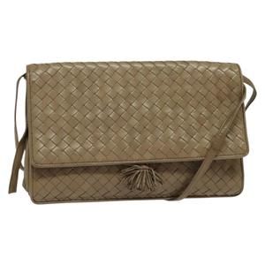 BOTTEGA VENETA INTRECCIATO Shoulder Bag Leather Beige Gold Auth bs29313